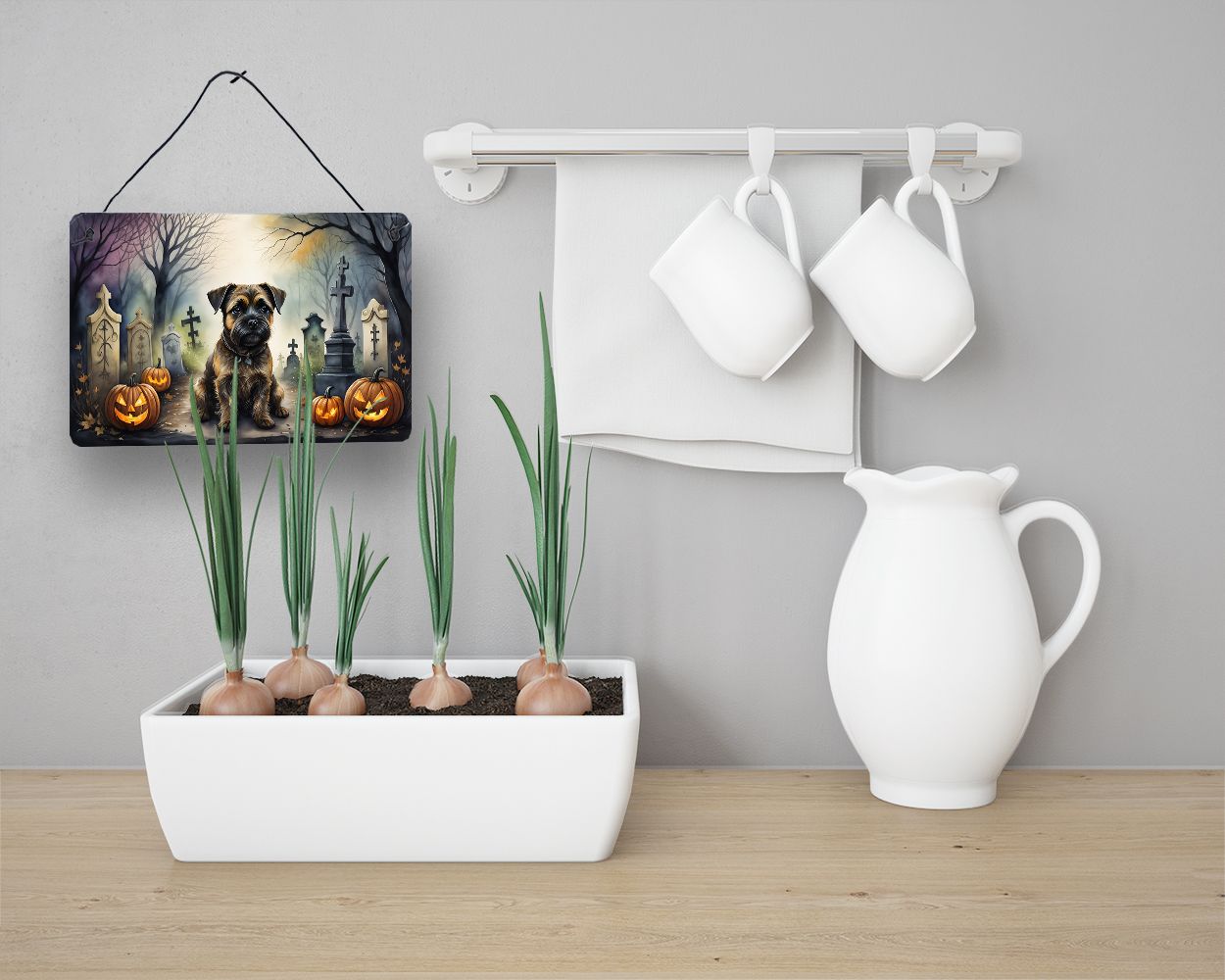 NEW Border Terrier Spooky Halloween Wall or Door Hanging Prints Aluminum Metal Sign Kitchen Wall Bar Bathroom Plaque Home Decor, 8HX12W, Multicolor