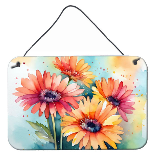 NEW Gerbera Daisies in Watercolor Wall or Door Hanging Prints Aluminum Metal Sign Kitchen Wall Bar Bathroom Plaque Home Decor, 8HX12W, Multicolor