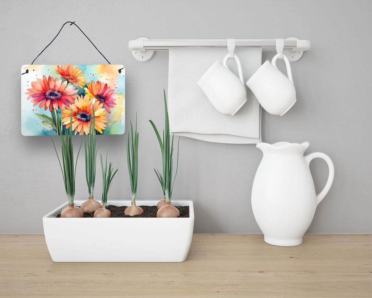 NEW Gerbera Daisies in Watercolor Wall or Door Hanging Prints Aluminum Metal Sign Kitchen Wall Bar Bathroom Plaque Home Decor, 8HX12W, Multicolor