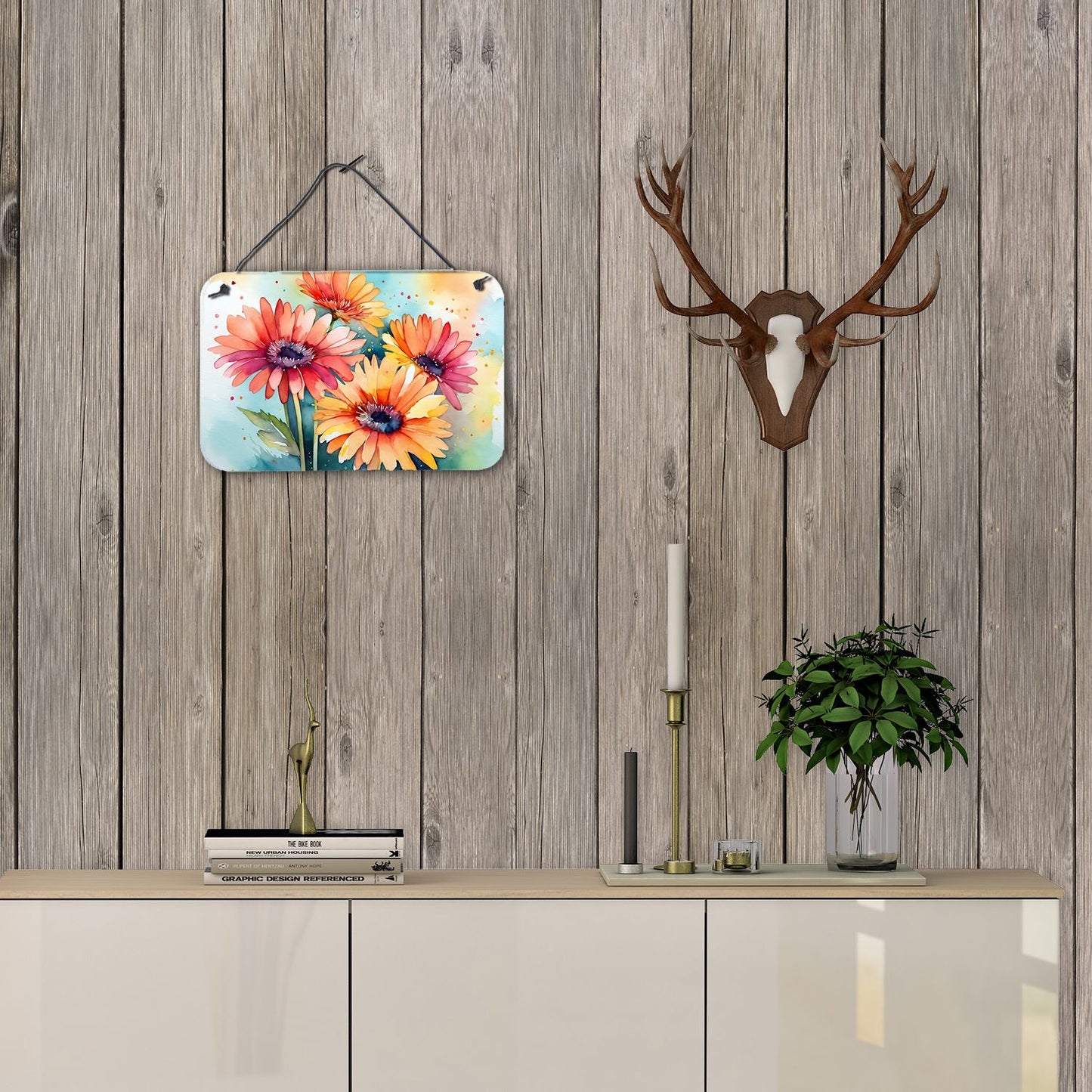 NEW Gerbera Daisies in Watercolor Wall or Door Hanging Prints Aluminum Metal Sign Kitchen Wall Bar Bathroom Plaque Home Decor, 8HX12W, Multicolor