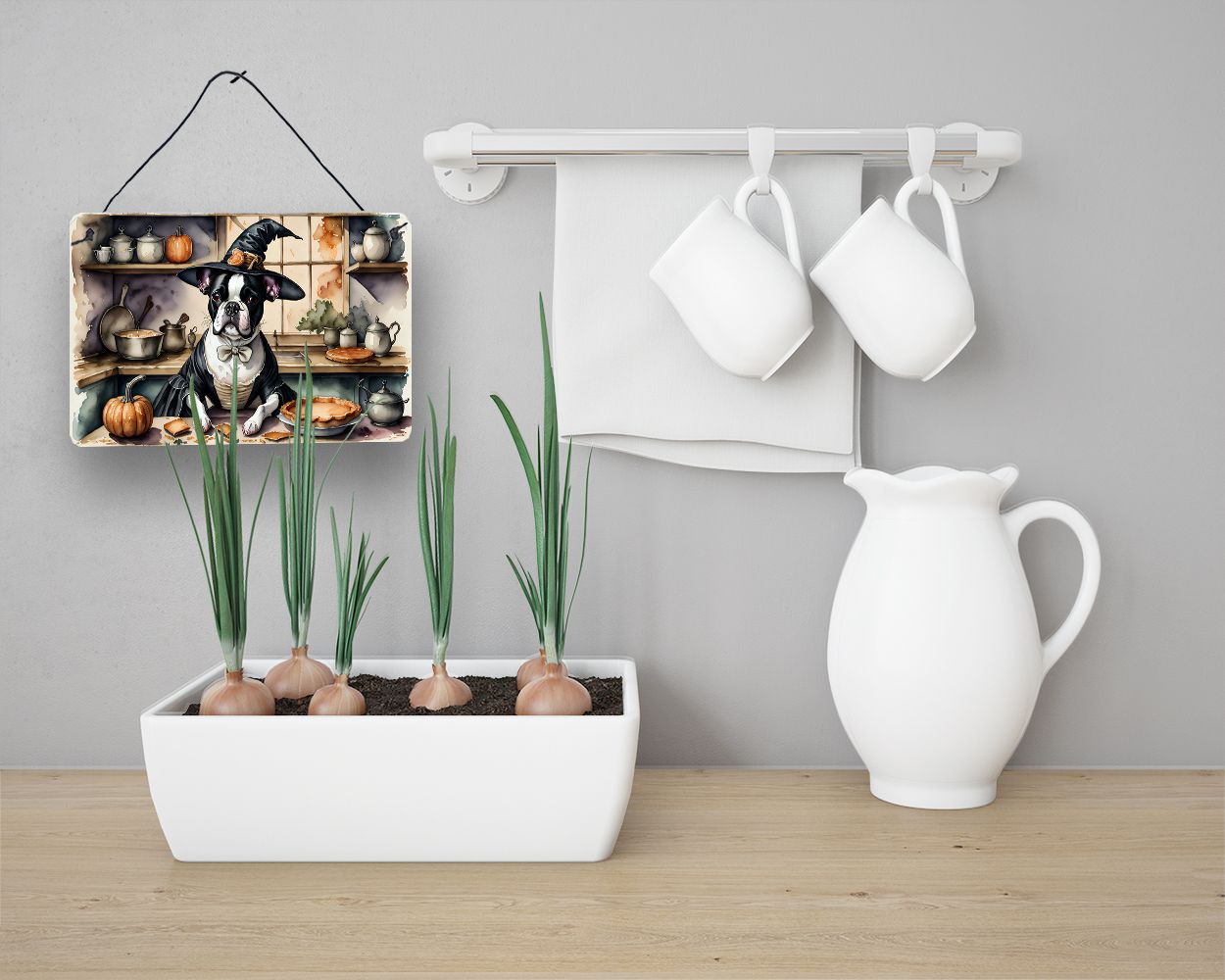 NEW Boston Terrier Fall Kitchen Pumpkins Wall or Door Hanging Prints Aluminum Metal Sign Kitchen Wall Bar Bathroom Plaque Home Decor, 8HX12W, Multicolor