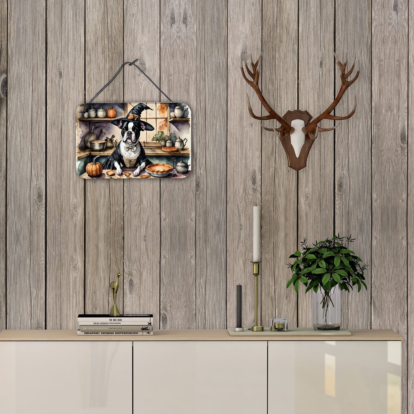 NEW Boston Terrier Fall Kitchen Pumpkins Wall or Door Hanging Prints Aluminum Metal Sign Kitchen Wall Bar Bathroom Plaque Home Decor, 8HX12W, Multicolor