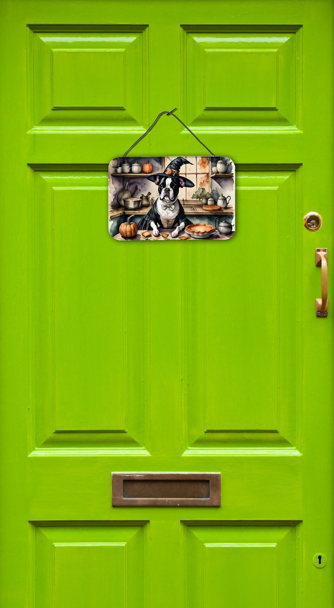 NEW Boston Terrier Fall Kitchen Pumpkins Wall or Door Hanging Prints Aluminum Metal Sign Kitchen Wall Bar Bathroom Plaque Home Decor, 8HX12W, Multicolor
