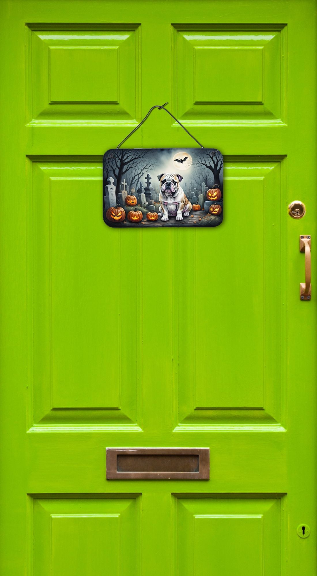 NEW English Bulldog Spooky Halloween Wall or Door Hanging Prints Aluminum Metal Sign Kitchen Wall Bar Bathroom Plaque Home Decor, 8HX12W, Multicolor