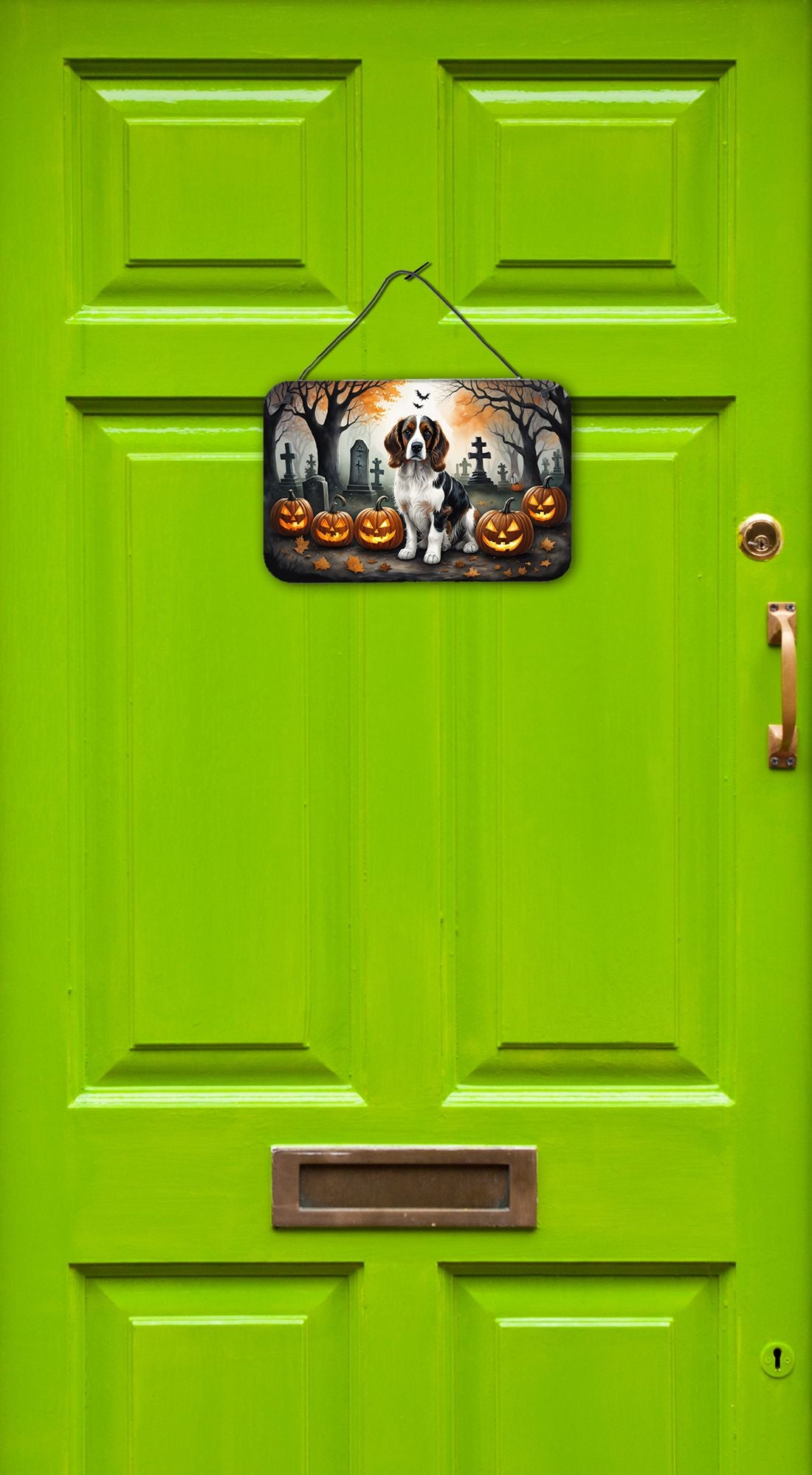 NEW Welsh Springer Spaniel Spooky Halloween Wall or Door Hanging Prints Aluminum Metal Sign Kitchen Wall Bar Bathroom Plaque Home Decor, 8HX12W, Multicolor