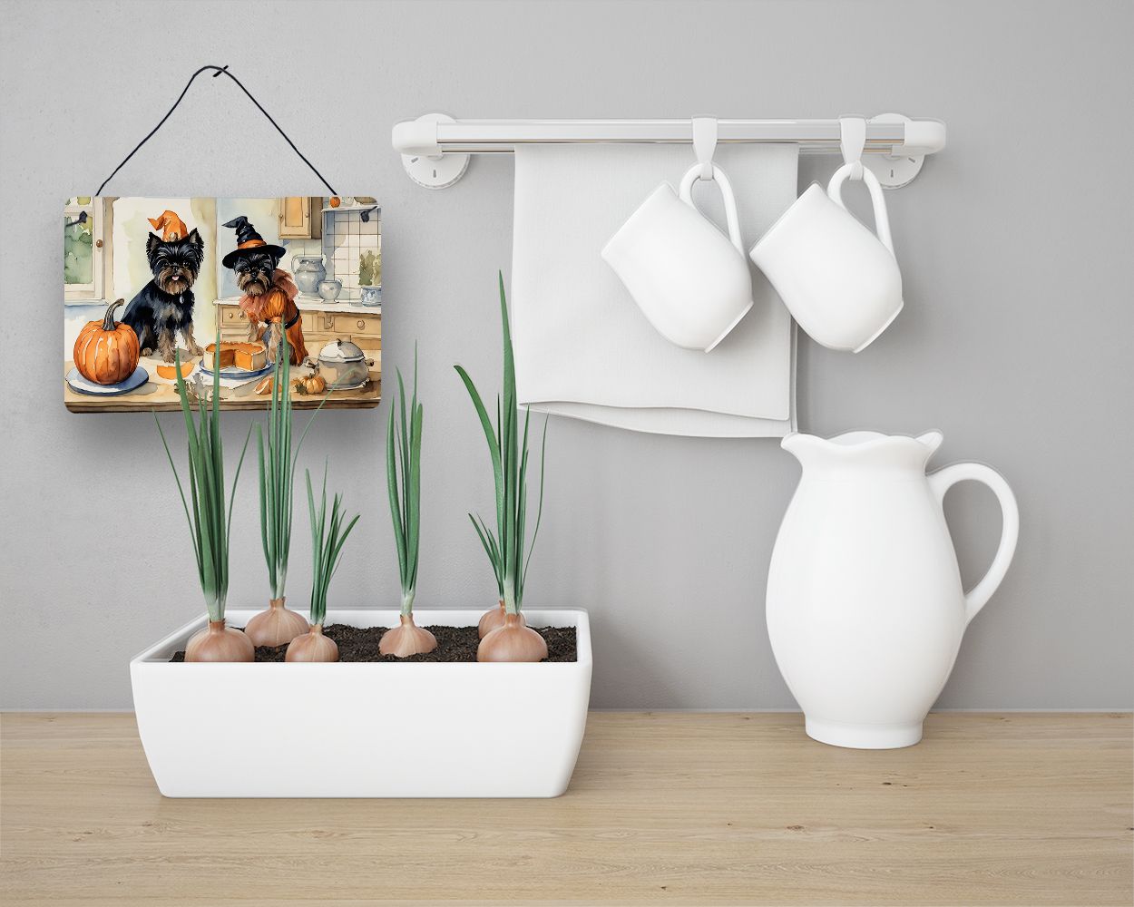 NEW Affenpinscher Fall Kitchen Pumpkins Wall or Door Hanging Prints Aluminum Metal Sign Kitchen Wall Bar Bathroom Plaque Home Decor, 8HX12W, Multicolor