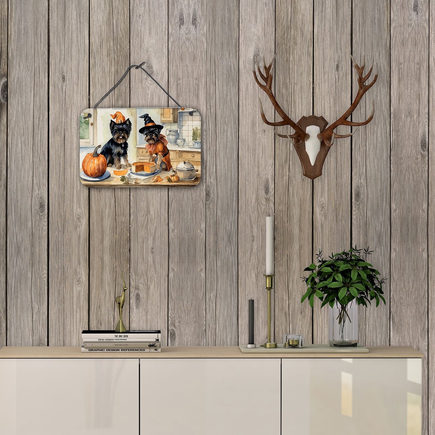 NEW Affenpinscher Fall Kitchen Pumpkins Wall or Door Hanging Prints Aluminum Metal Sign Kitchen Wall Bar Bathroom Plaque Home Decor, 8HX12W, Multicolor