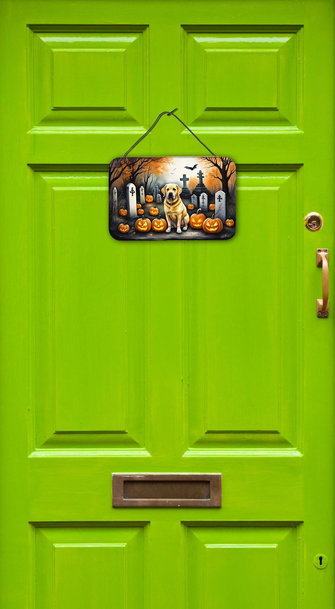 NEW Yellow Labrador Retriever Spooky Halloween Wall or Door Hanging Prints Aluminum Metal Sign Kitchen Wall Bar Bathroom Plaque Home Decor, 8HX12W, Multicolor