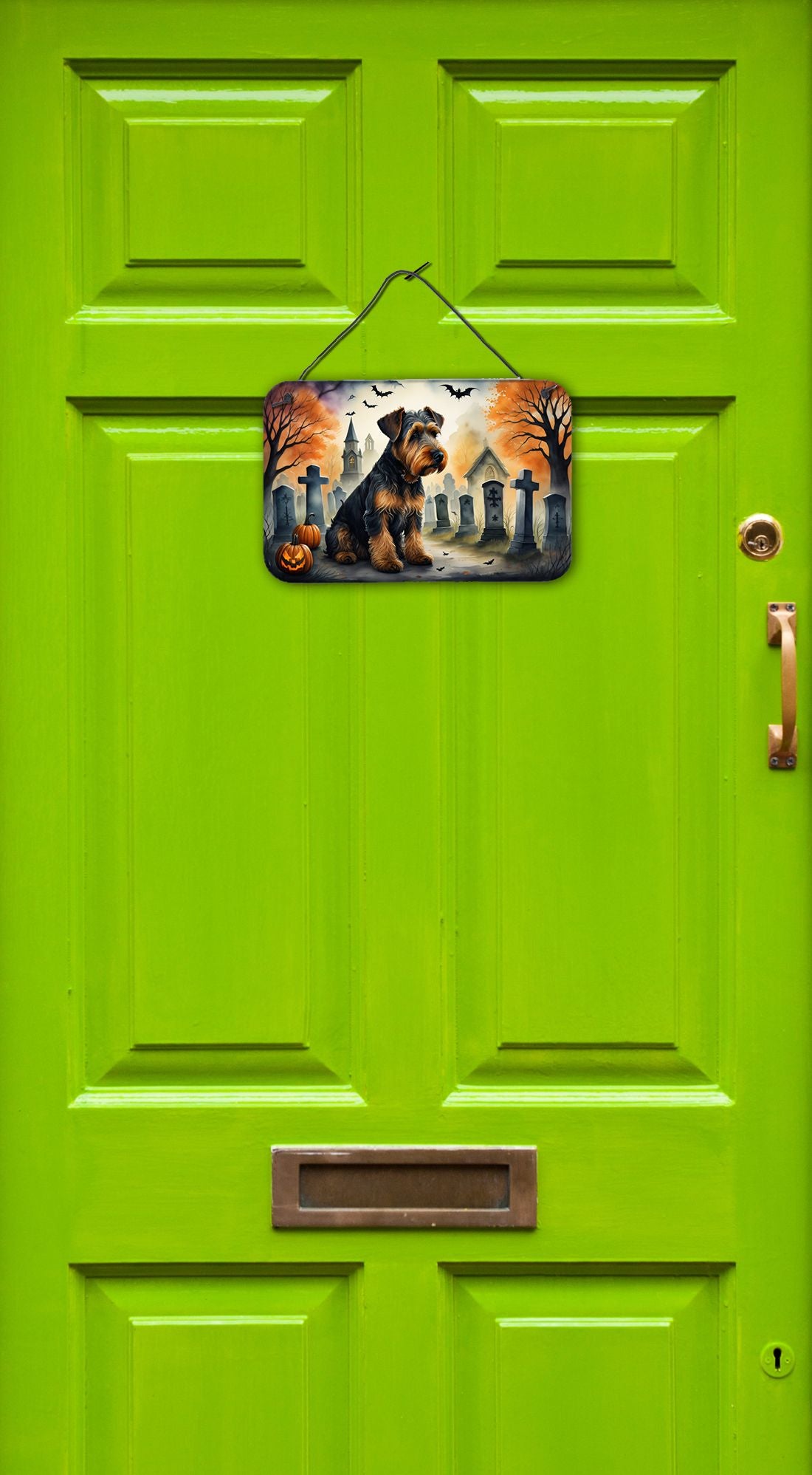 NEW Airedale Terrier Spooky Halloween Wall or Door Hanging Prints Aluminum Metal Sign Kitchen Wall Bar Bathroom Plaque Home Decor, 8HX12W, Multicolor