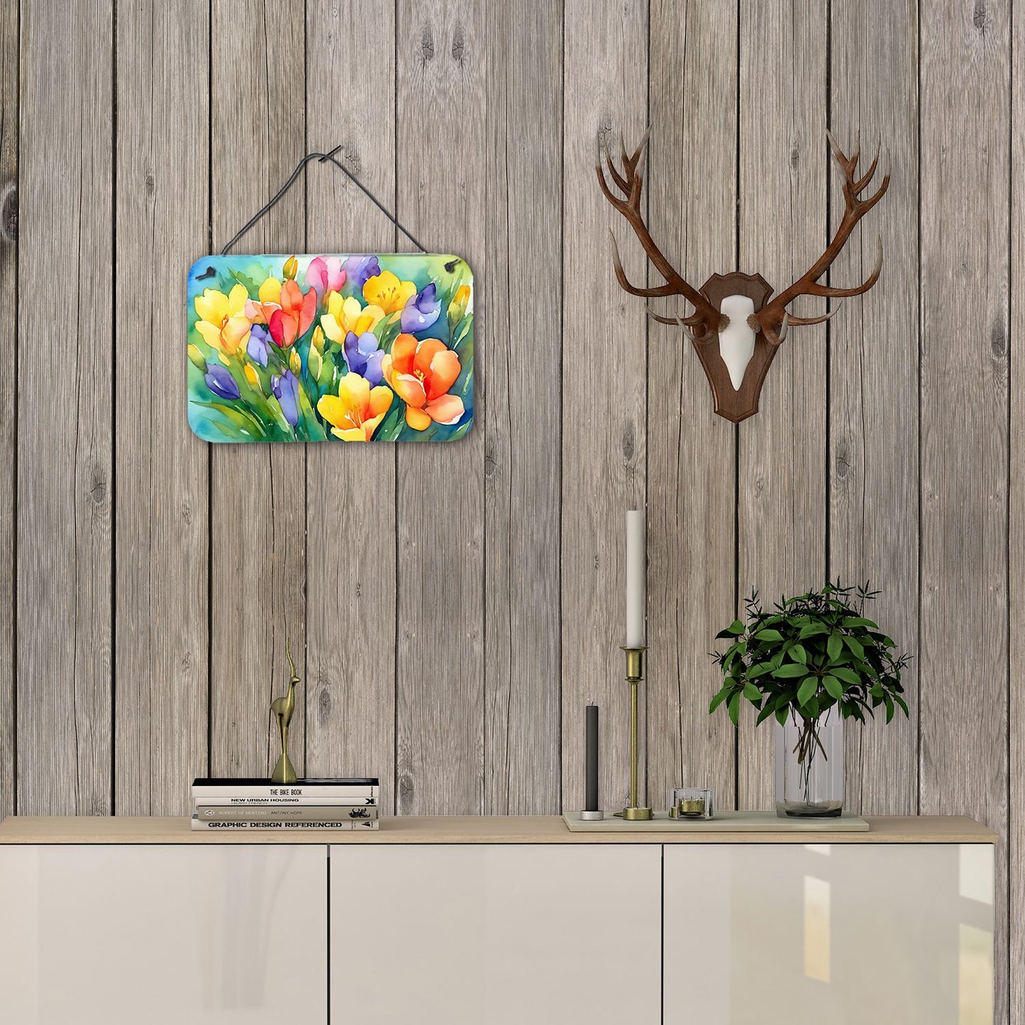 NEW Freesias in Watercolor Wall or Door Hanging Prints Aluminum Metal Sign Kitchen Wall Bar Bathroom Plaque Home Decor, 8HX12W, Multicolor