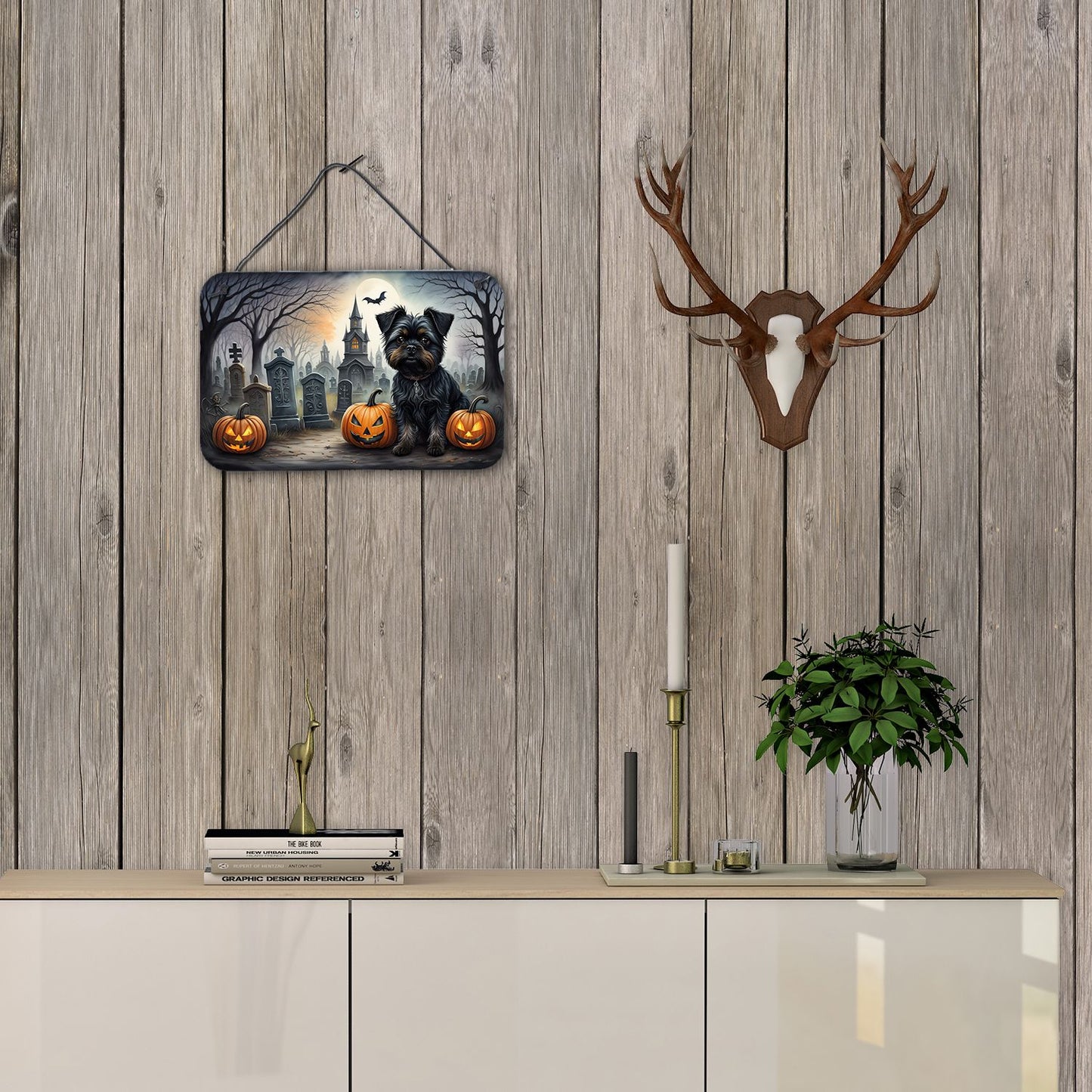 NEW Affenpinscher Spooky Halloween Wall or Door Hanging Prints Aluminum Metal Sign Kitchen Wall Bar Bathroom Plaque Home Decor, 8HX12W, Multicolor