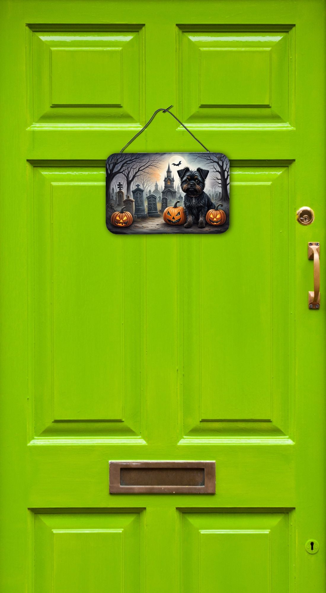 NEW Affenpinscher Spooky Halloween Wall or Door Hanging Prints Aluminum Metal Sign Kitchen Wall Bar Bathroom Plaque Home Decor, 8HX12W, Multicolor