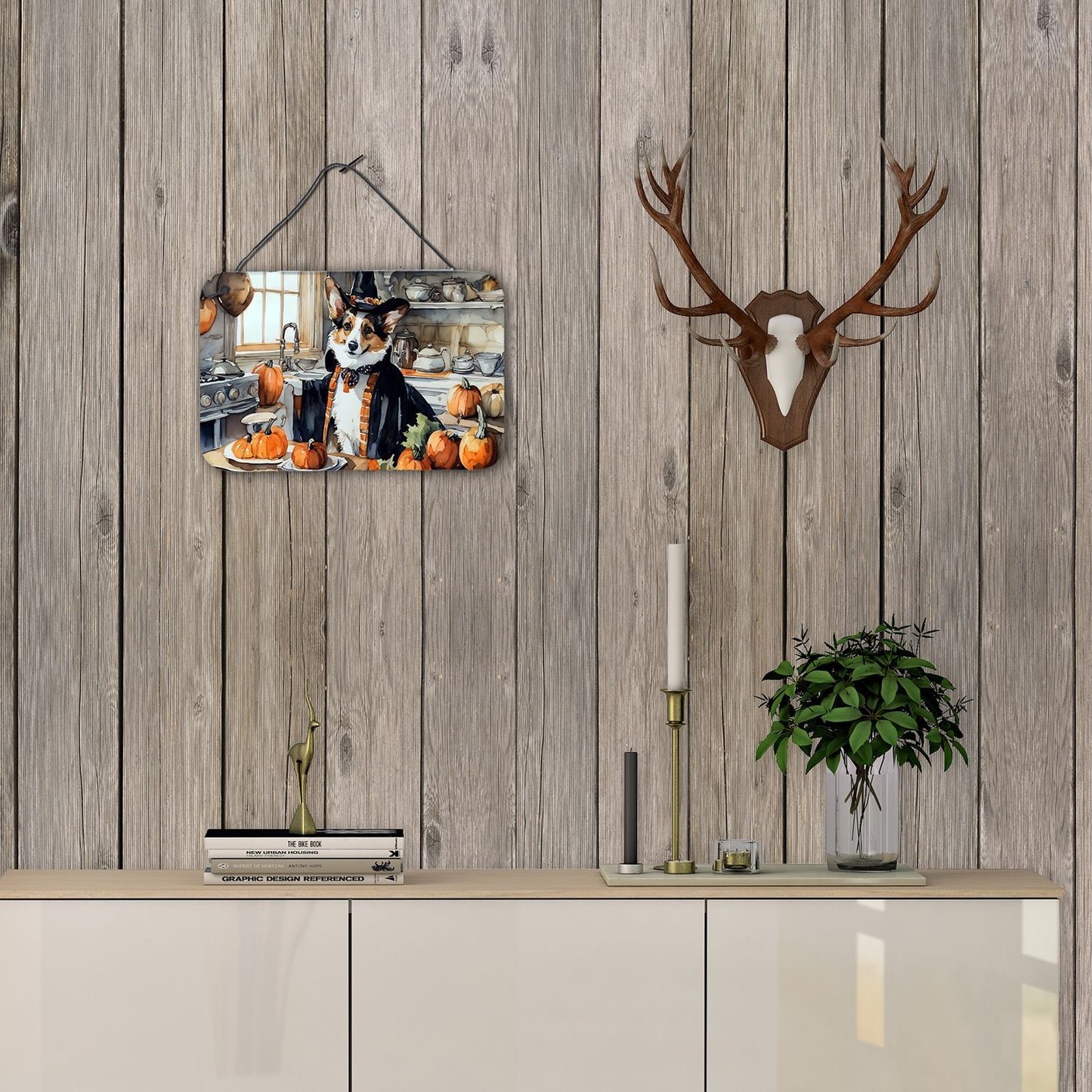 NEW Corgi Fall Kitchen Pumpkins Wall or Door Hanging Prints Aluminum Metal Sign Kitchen Wall Bar Bathroom Plaque Home Decor, 8HX12W, Multicolor