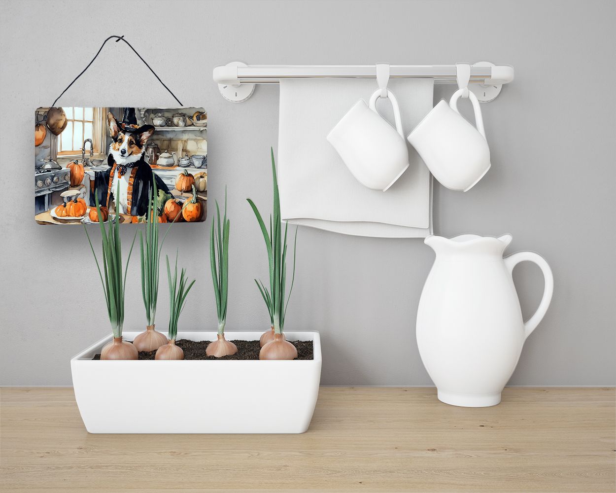 NEW Corgi Fall Kitchen Pumpkins Wall or Door Hanging Prints Aluminum Metal Sign Kitchen Wall Bar Bathroom Plaque Home Decor, 8HX12W, Multicolor
