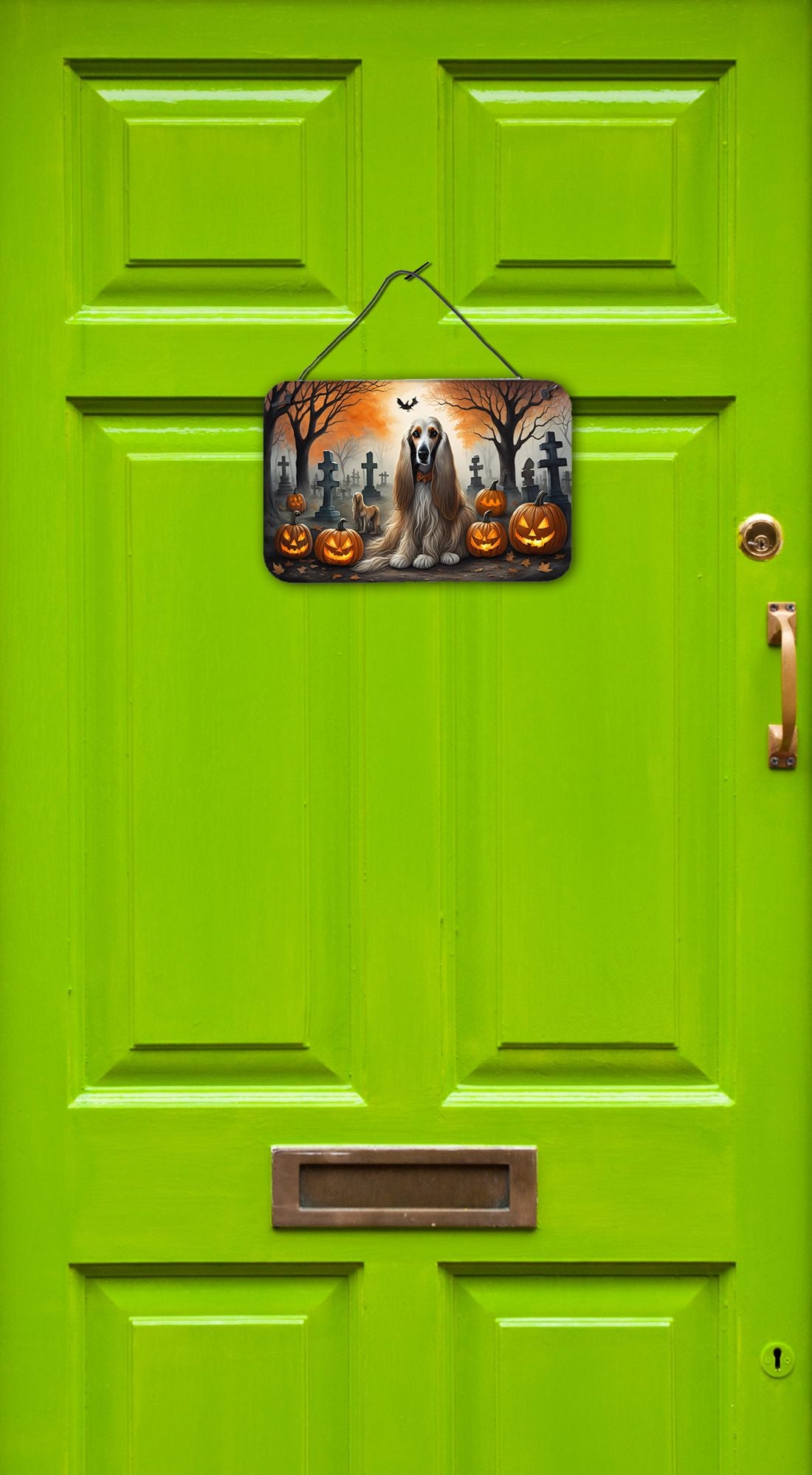 NEW Afghan Hound Spooky Halloween Wall or Door Hanging Prints Aluminum Metal Sign Kitchen Wall Bar Bathroom Plaque Home Decor, 8HX12W, Multicolor