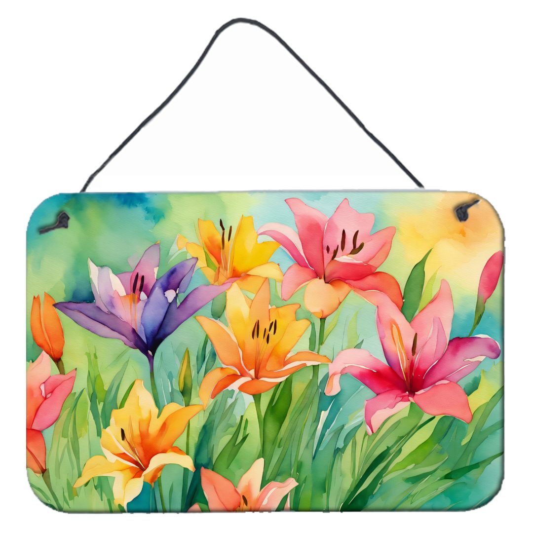 NEW Lilies in Watercolor Wall or Door Hanging Prints Aluminum Metal Sign Kitchen Wall Bar Bathroom Plaque Home Decor, 8HX12W, Multicolor