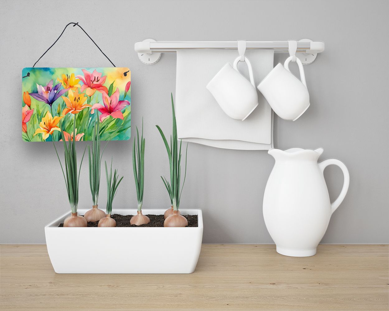NEW Lilies in Watercolor Wall or Door Hanging Prints Aluminum Metal Sign Kitchen Wall Bar Bathroom Plaque Home Decor, 8HX12W, Multicolor