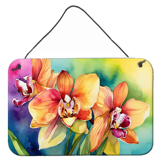 NEW Orchids in Watercolor Wall or Door Hanging Prints Aluminum Metal Sign Kitchen Wall Bar Bathroom Plaque Home Decor, 8HX12W, Multicolor