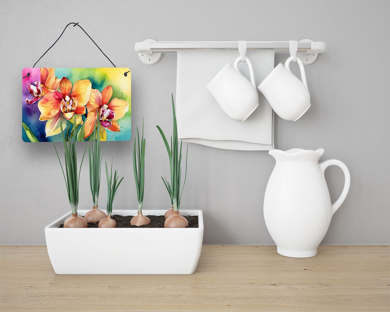 NEW Orchids in Watercolor Wall or Door Hanging Prints Aluminum Metal Sign Kitchen Wall Bar Bathroom Plaque Home Decor, 8HX12W, Multicolor