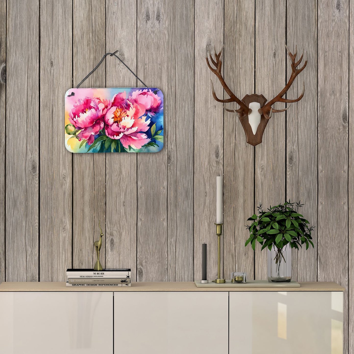NEW Peonies in Watercolor Wall or Door Hanging Prints Aluminum Metal Sign Kitchen Wall Bar Bathroom Plaque Home Decor, 8HX12W, Multicolor