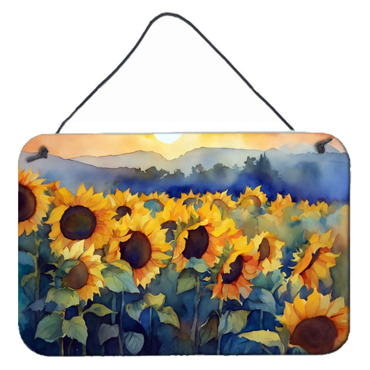 NEW Sunflowers in Watercolor Wall or Door Hanging Prints Aluminum Metal Sign Kitchen Wall Bar Bathroom Plaque Home Decor, 8HX12W, Multicolor