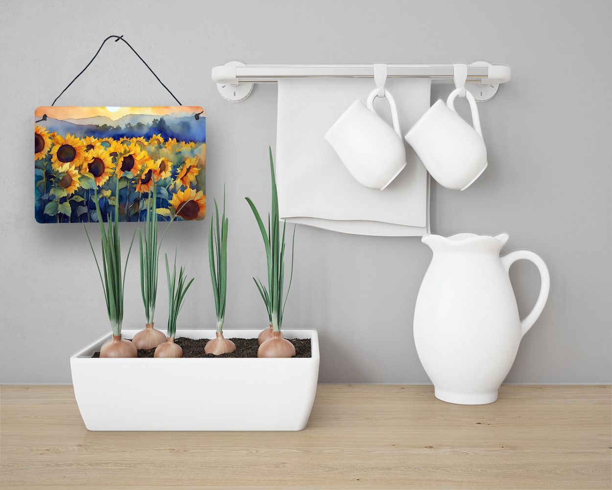 NEW Sunflowers in Watercolor Wall or Door Hanging Prints Aluminum Metal Sign Kitchen Wall Bar Bathroom Plaque Home Decor, 8HX12W, Multicolor