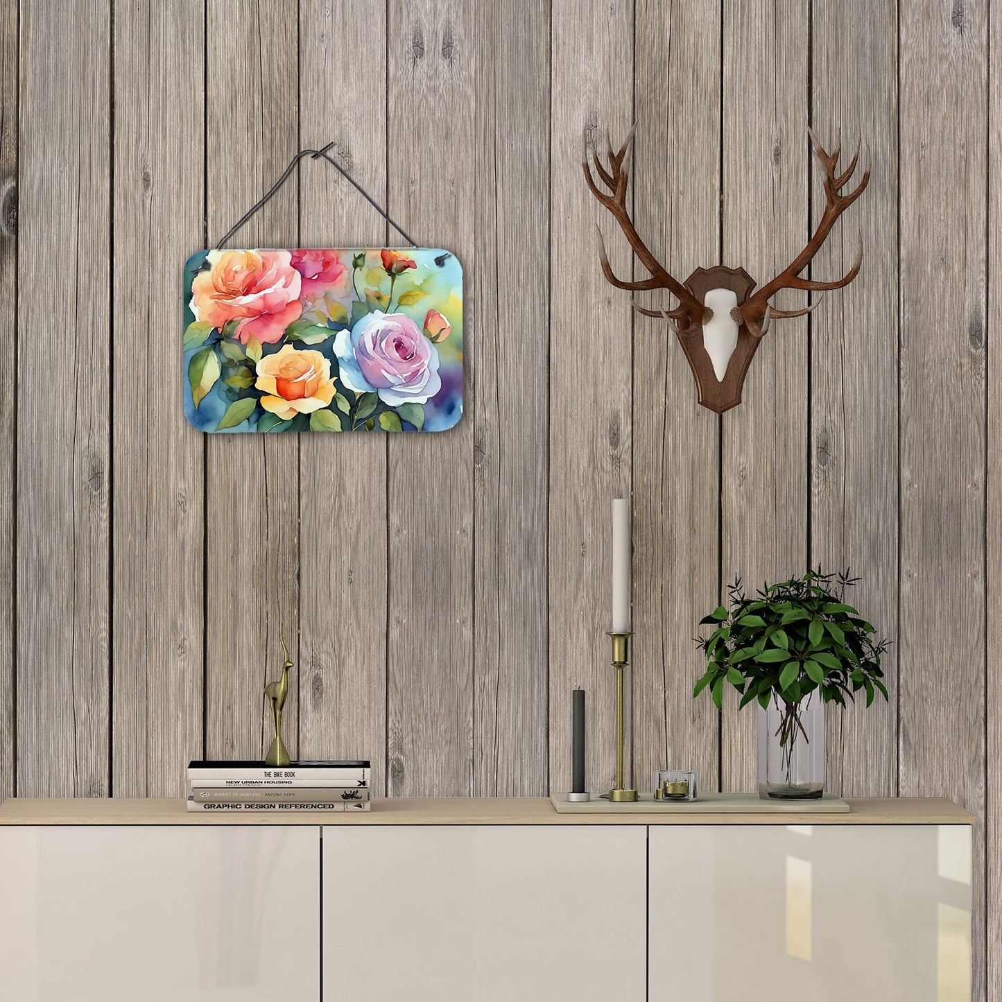 NEW Roses in Watercolor Wall or Door Hanging Prints Aluminum Metal Sign Kitchen Wall Bar Bathroom Plaque Home Decor, 8HX12W, Multicolor