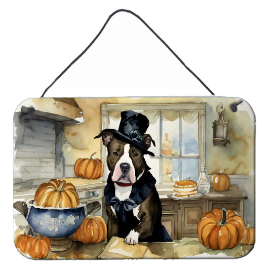 NEW Pit Bull Terrier Fall Kitchen Pumpkins Wall or Door Hanging Prints Aluminum Metal Sign Kitchen Wall Bar Bathroom Plaque Home Decor, 8HX12W, Multicolor