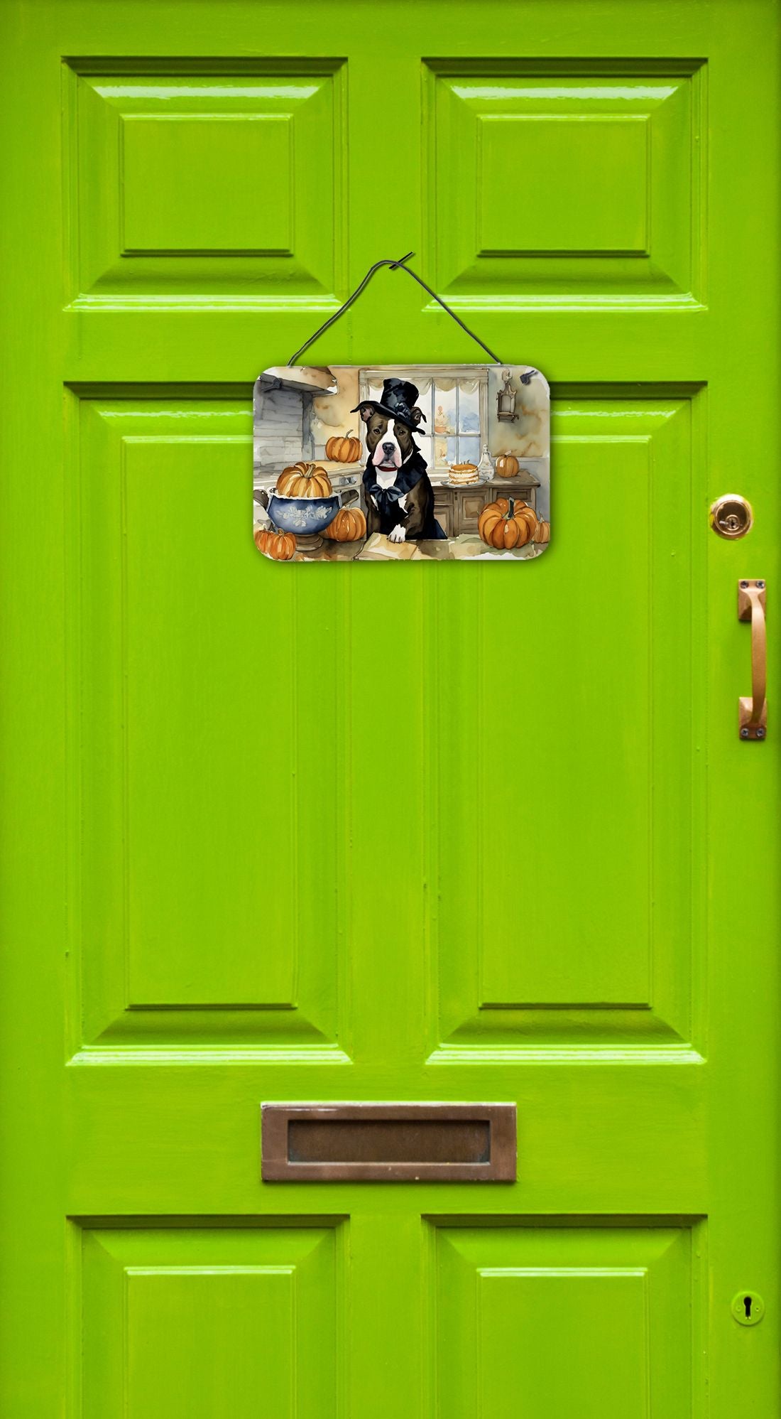 NEW Pit Bull Terrier Fall Kitchen Pumpkins Wall or Door Hanging Prints Aluminum Metal Sign Kitchen Wall Bar Bathroom Plaque Home Decor, 8HX12W, Multicolor