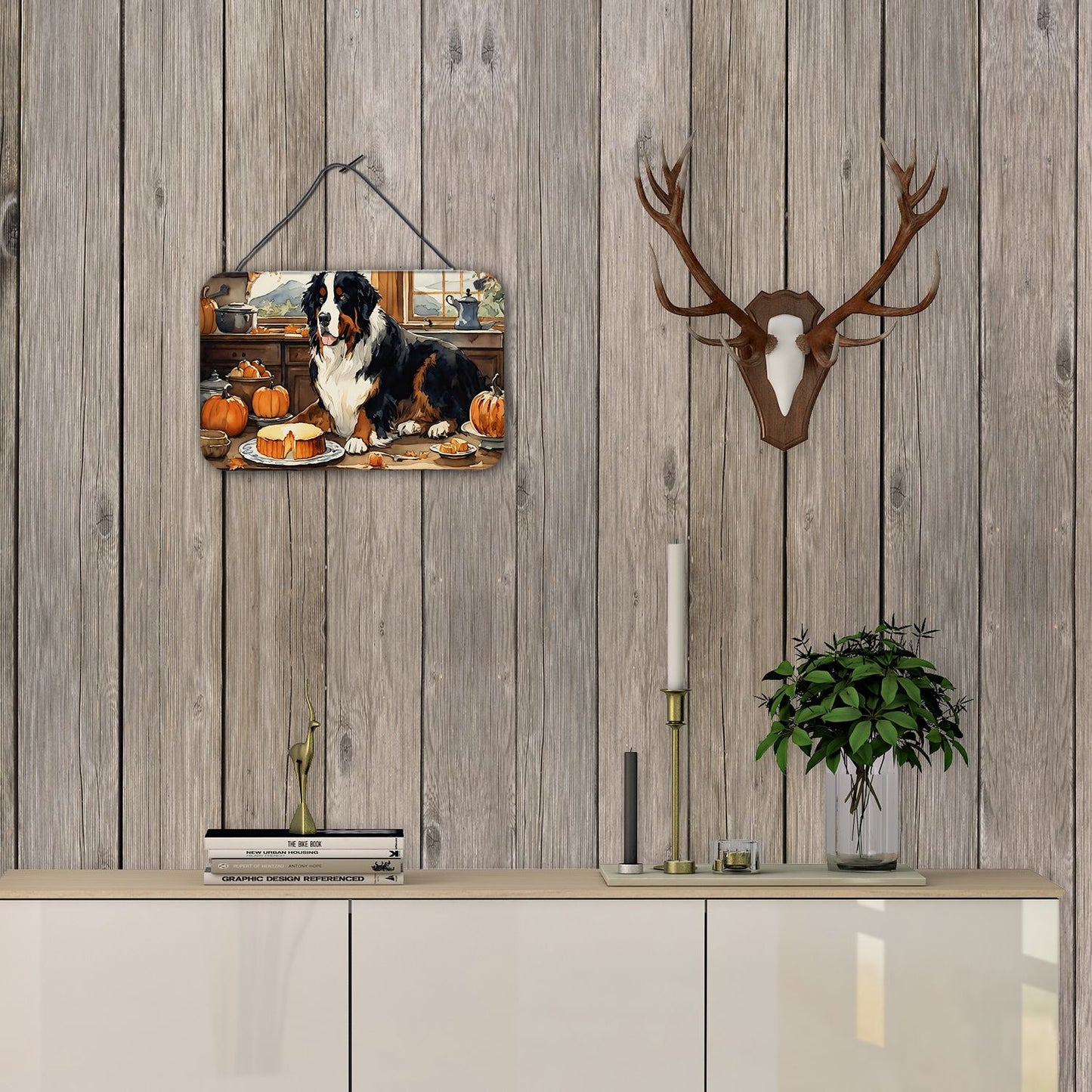 NEW Bernese Mountain Dog Fall Kitchen Pumpkins Wall or Door Hanging Prints Aluminum Metal Sign Kitchen Wall Bar Bathroom Plaque Home Decor, 8HX12W, Multicolor