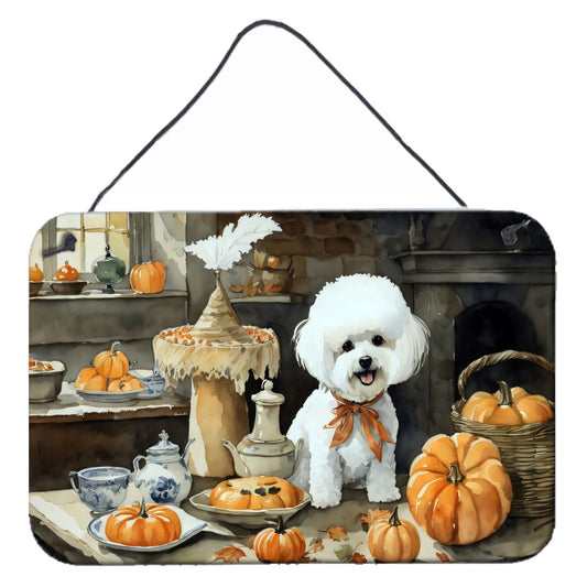 NEW Bichon Frise Fall Kitchen Pumpkins Wall or Door Hanging Prints Aluminum Metal Sign Kitchen Wall Bar Bathroom Plaque Home Decor, 8HX12W, Multicolor