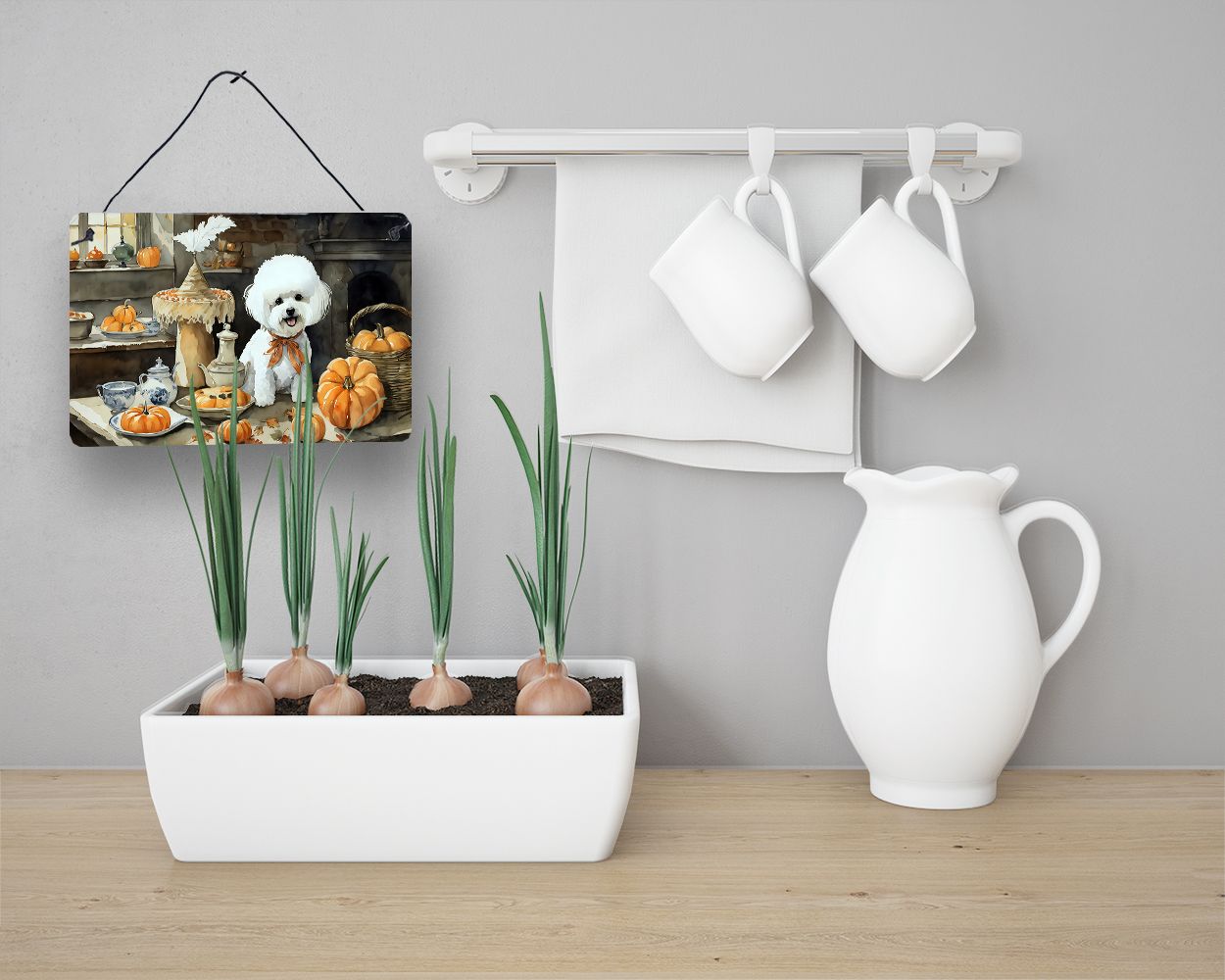NEW Bichon Frise Fall Kitchen Pumpkins Wall or Door Hanging Prints Aluminum Metal Sign Kitchen Wall Bar Bathroom Plaque Home Decor, 8HX12W, Multicolor