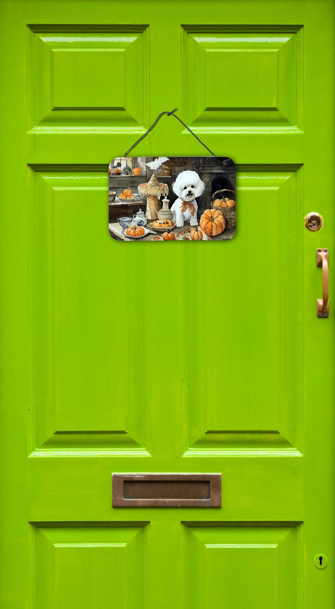 NEW Bichon Frise Fall Kitchen Pumpkins Wall or Door Hanging Prints Aluminum Metal Sign Kitchen Wall Bar Bathroom Plaque Home Decor, 8HX12W, Multicolor