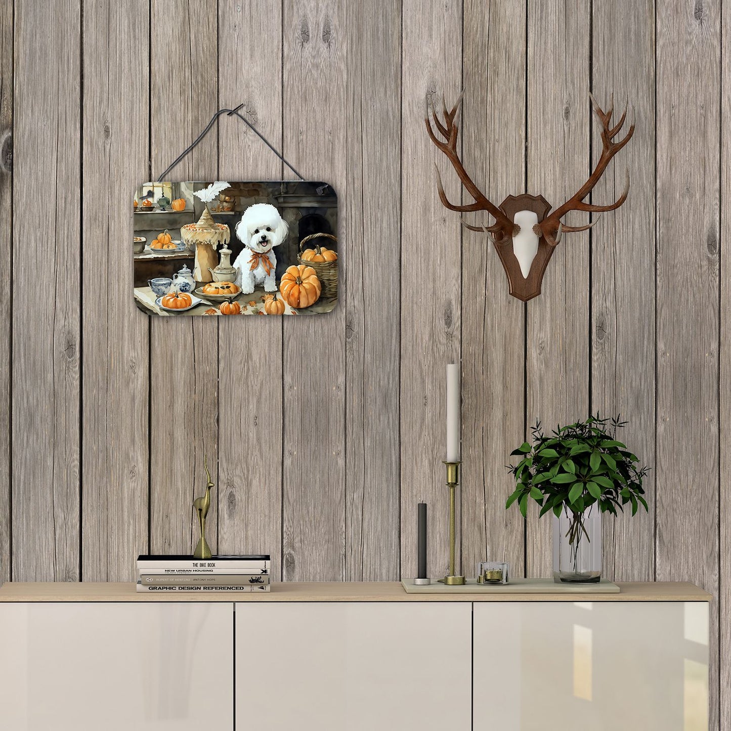 NEW Bichon Frise Fall Kitchen Pumpkins Wall or Door Hanging Prints Aluminum Metal Sign Kitchen Wall Bar Bathroom Plaque Home Decor, 8HX12W, Multicolor