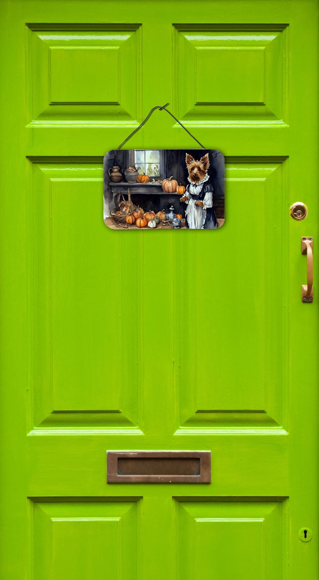 NEW Australian Terrier Fall Kitchen Pumpkins Wall or Door Hanging Prints Aluminum Metal Sign Kitchen Wall Bar Bathroom Plaque Home Decor, 8HX12W, Multicolor