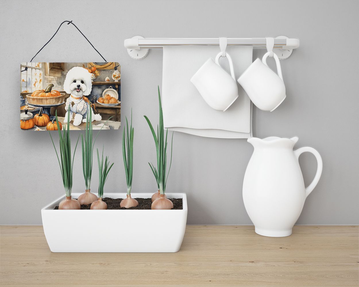 NEW Bichon Frise Fall Kitchen Pumpkins Wall or Door Hanging Prints Aluminum Metal Sign Kitchen Wall Bar Bathroom Plaque Home Decor, 8HX12W, Multicolor