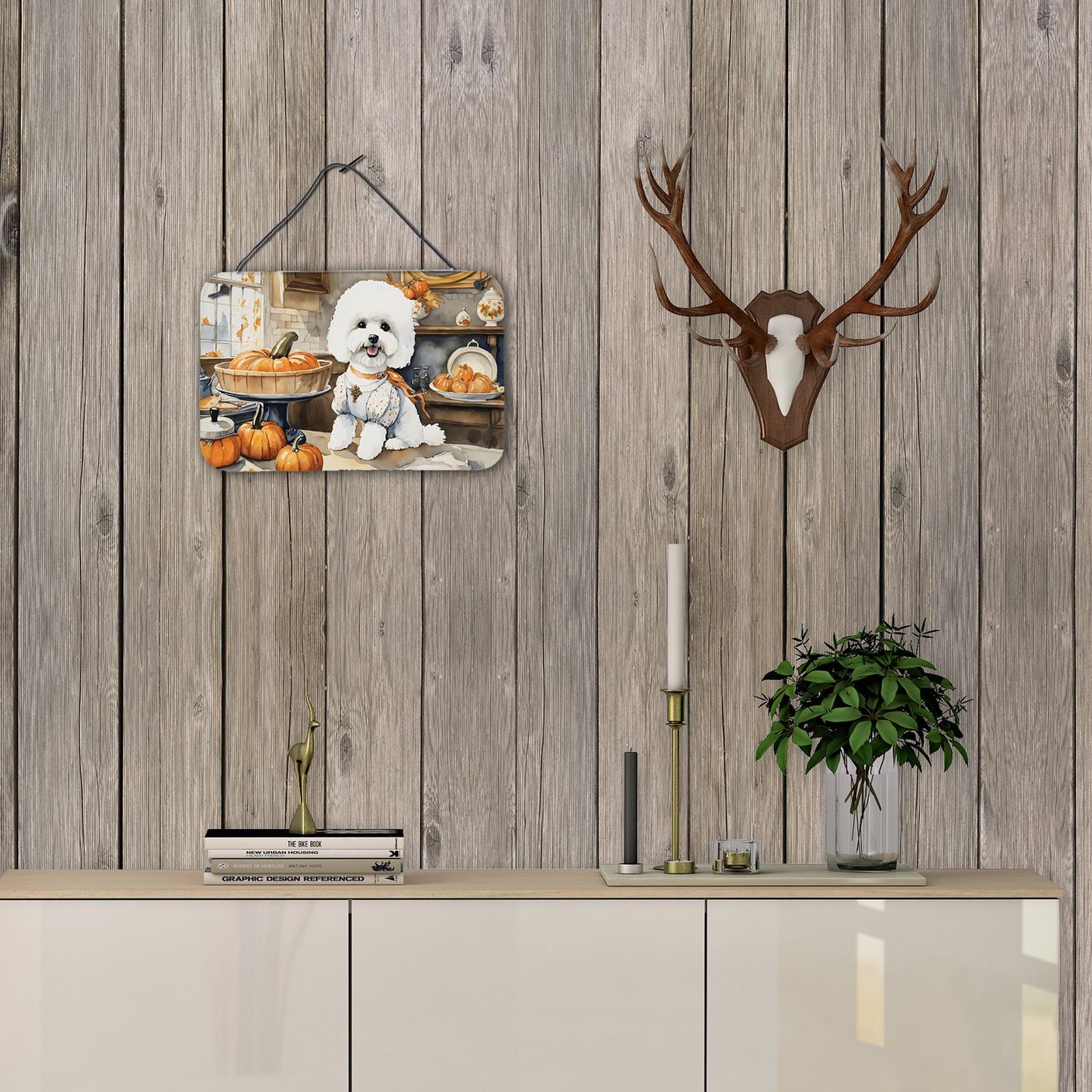 NEW Bichon Frise Fall Kitchen Pumpkins Wall or Door Hanging Prints Aluminum Metal Sign Kitchen Wall Bar Bathroom Plaque Home Decor, 8HX12W, Multicolor