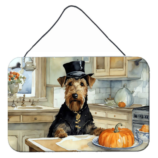NEW Airedale Terrier Fall Kitchen Pumpkins Wall or Door Hanging Prints Aluminum Metal Sign Kitchen Wall Bar Bathroom Plaque Home Decor, 8HX12W, Multicolor
