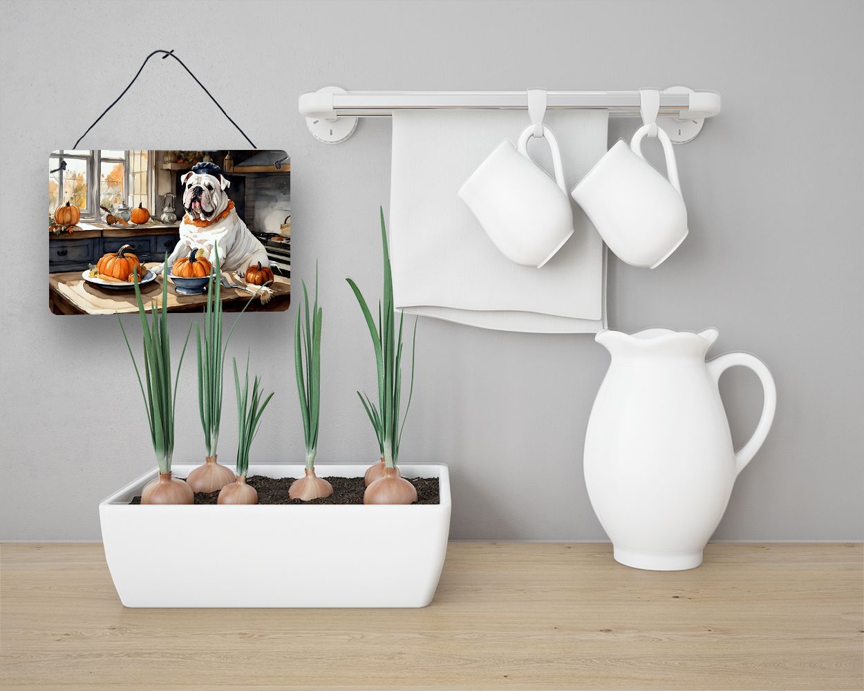 NEW English Bulldog Fall Kitchen Pumpkins Wall or Door Hanging Prints Aluminum Metal Sign Kitchen Wall Bar Bathroom Plaque Home Decor, 8HX12W, Multicolor