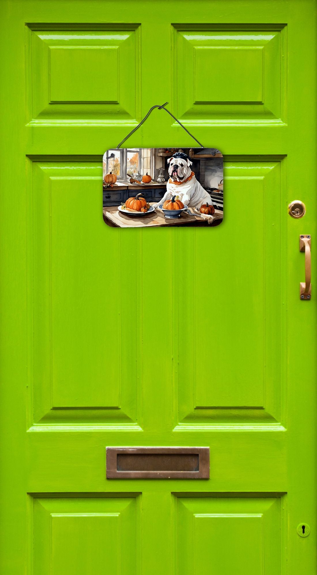 NEW English Bulldog Fall Kitchen Pumpkins Wall or Door Hanging Prints Aluminum Metal Sign Kitchen Wall Bar Bathroom Plaque Home Decor, 8HX12W, Multicolor