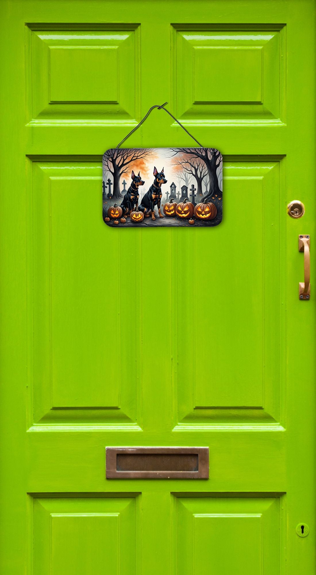 NEW Doberman Pinscher Spooky Halloween Wall or Door Hanging Prints Aluminum Metal Sign Kitchen Wall Bar Bathroom Plaque Home Decor, 8HX12W, Multicolor