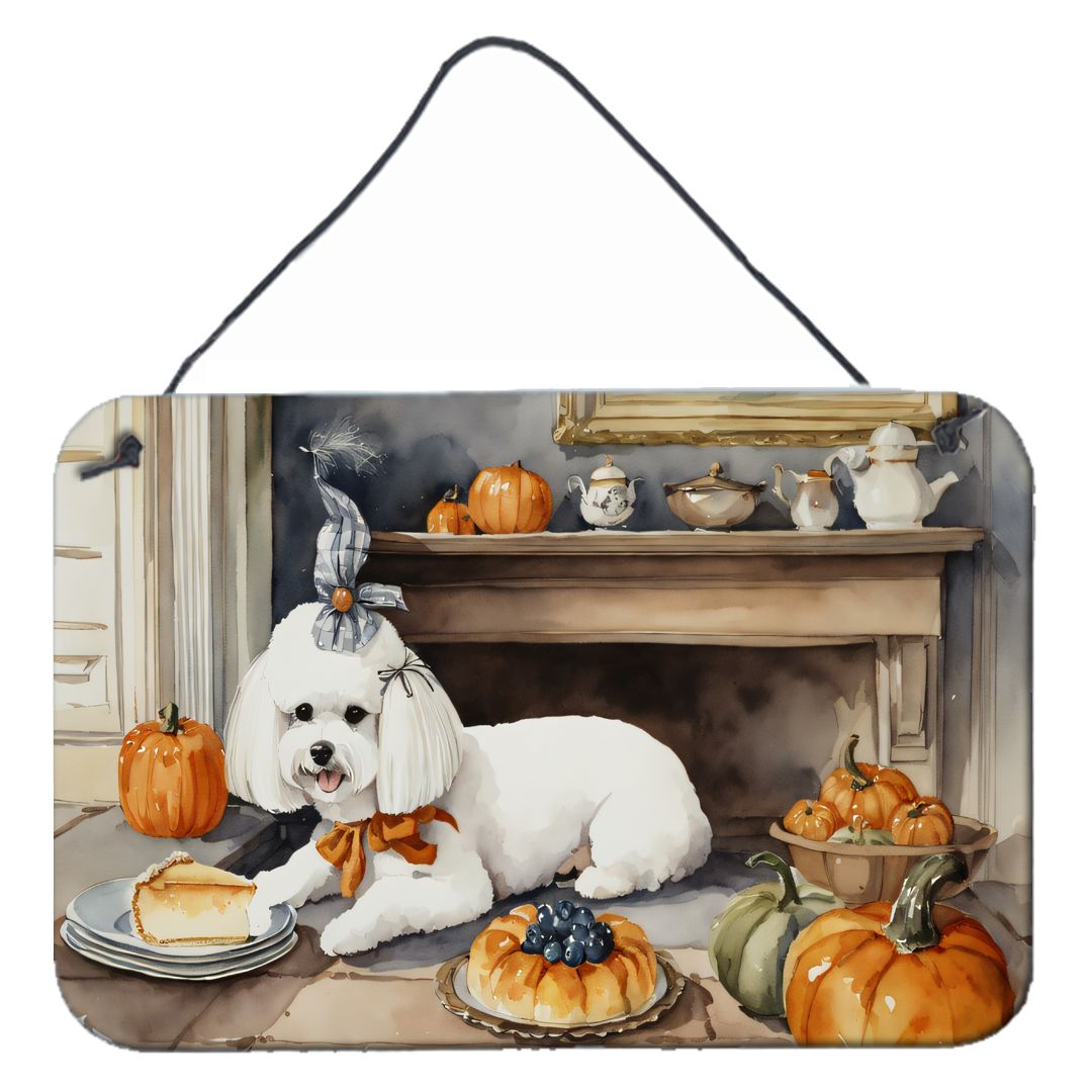 NEW Bichon Frise Fall Kitchen Pumpkins Wall or Door Hanging Prints Aluminum Metal Sign Kitchen Wall Bar Bathroom Plaque Home Decor, 8HX12W, Multicolor