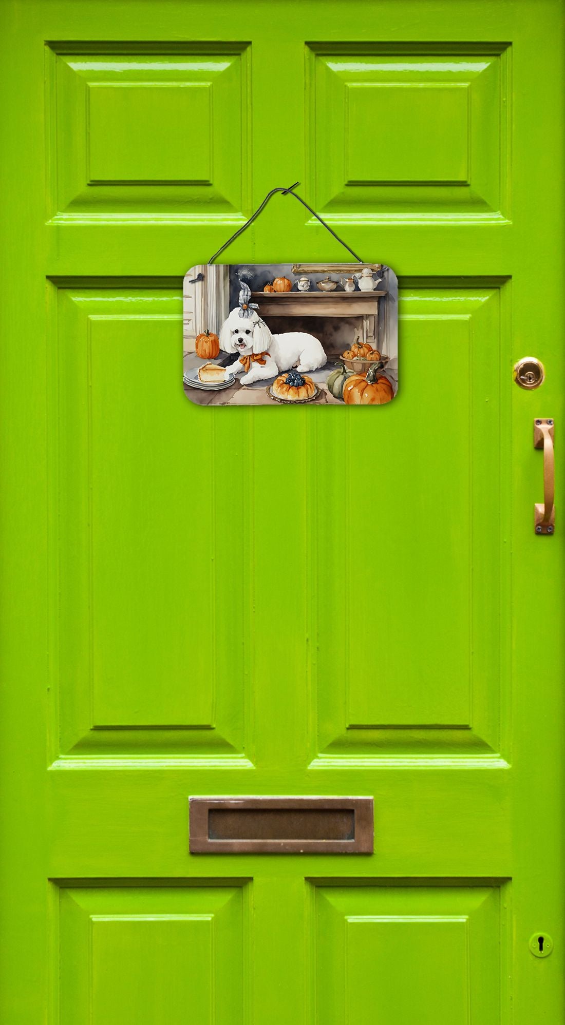 NEW Bichon Frise Fall Kitchen Pumpkins Wall or Door Hanging Prints Aluminum Metal Sign Kitchen Wall Bar Bathroom Plaque Home Decor, 8HX12W, Multicolor