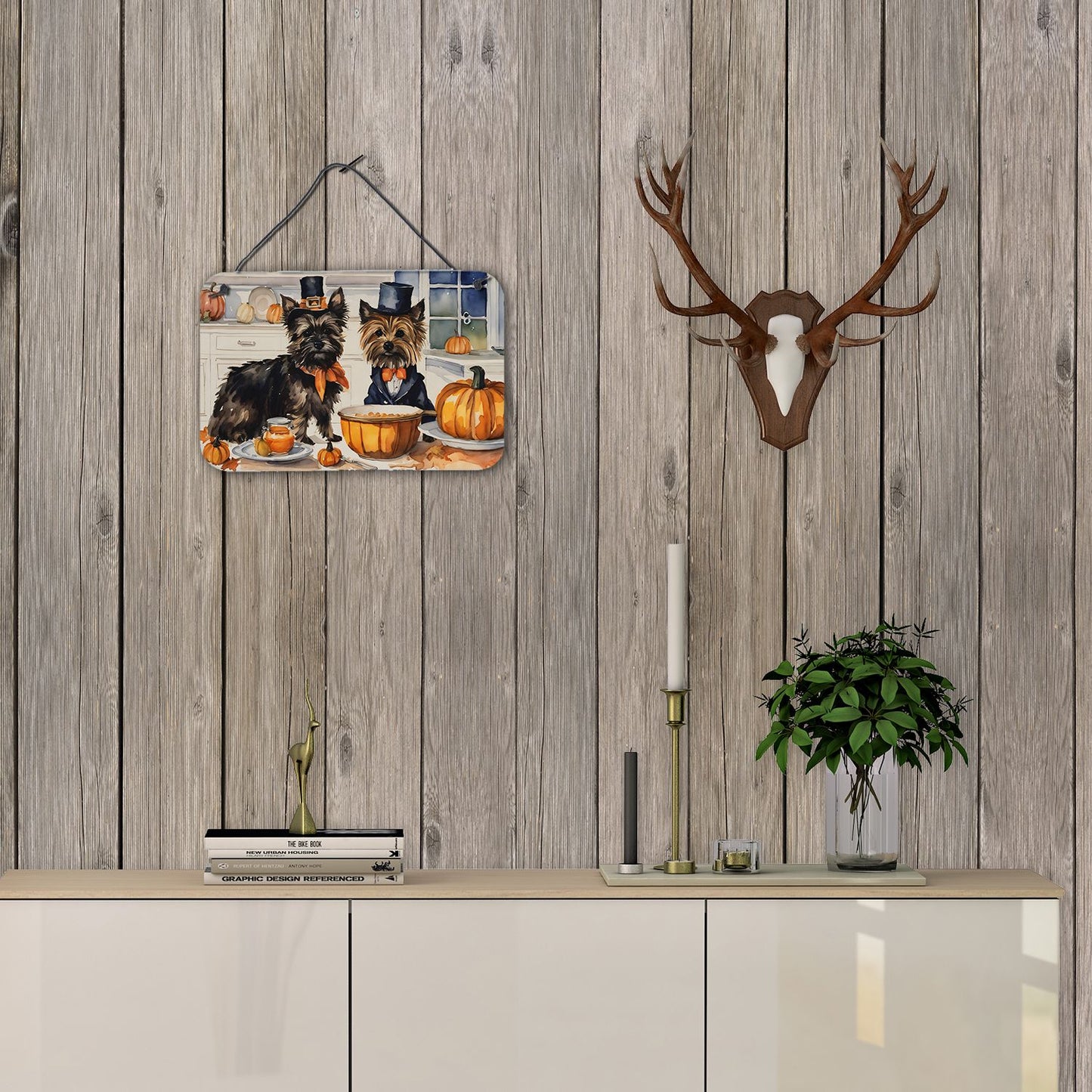 NEW Cairn Terrier Fall Kitchen Pumpkins Wall or Door Hanging Prints Aluminum Metal Sign Kitchen Wall Bar Bathroom Plaque Home Decor, 8HX12W, Multicolor