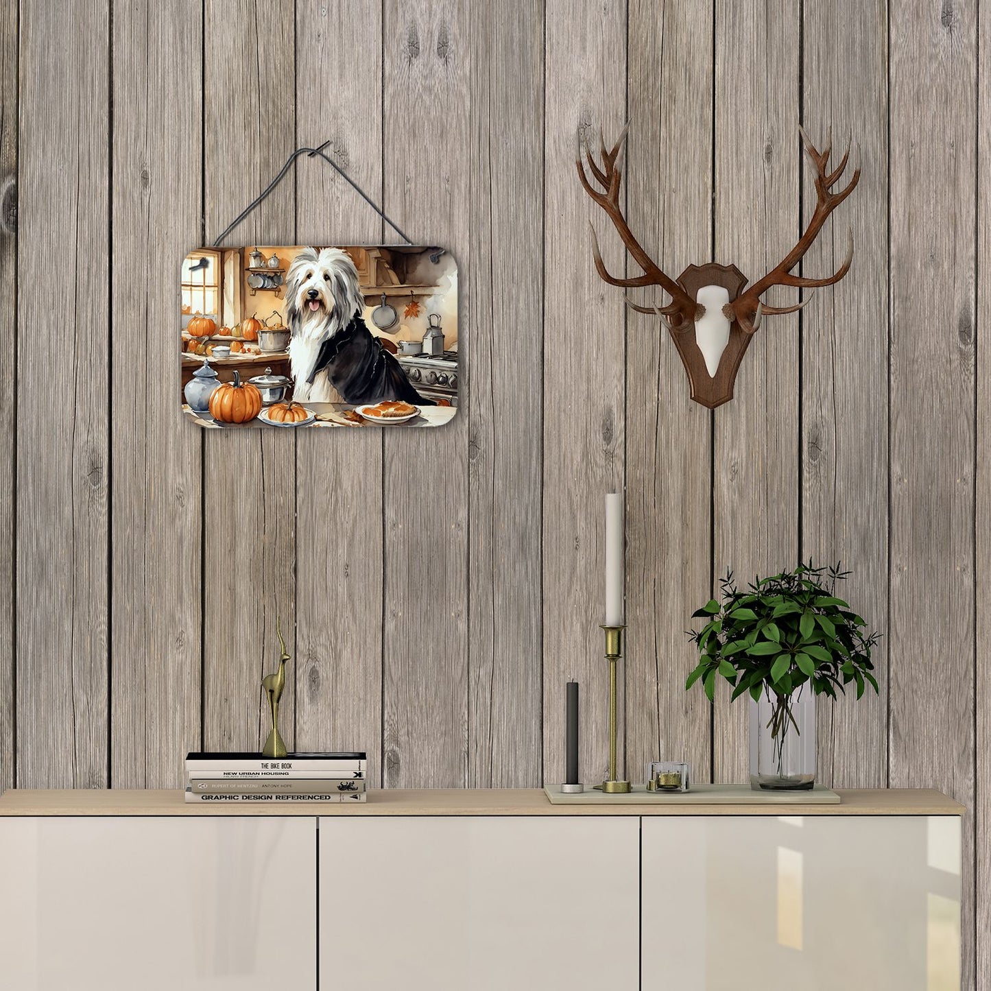 NEW Bearded Collie Fall Kitchen Pumpkins Wall or Door Hanging Prints Aluminum Metal Sign Kitchen Wall Bar Bathroom Plaque Home Decor, 8HX12W, Multicolor