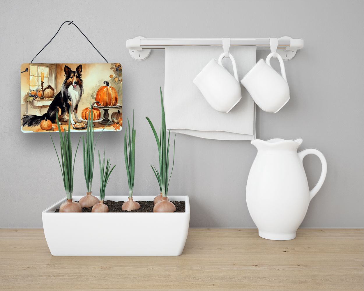 NEW Collie Fall Kitchen Pumpkins Wall or Door Hanging Prints Aluminum Metal Sign Kitchen Wall Bar Bathroom Plaque Home Decor, 8HX12W, Multicolor