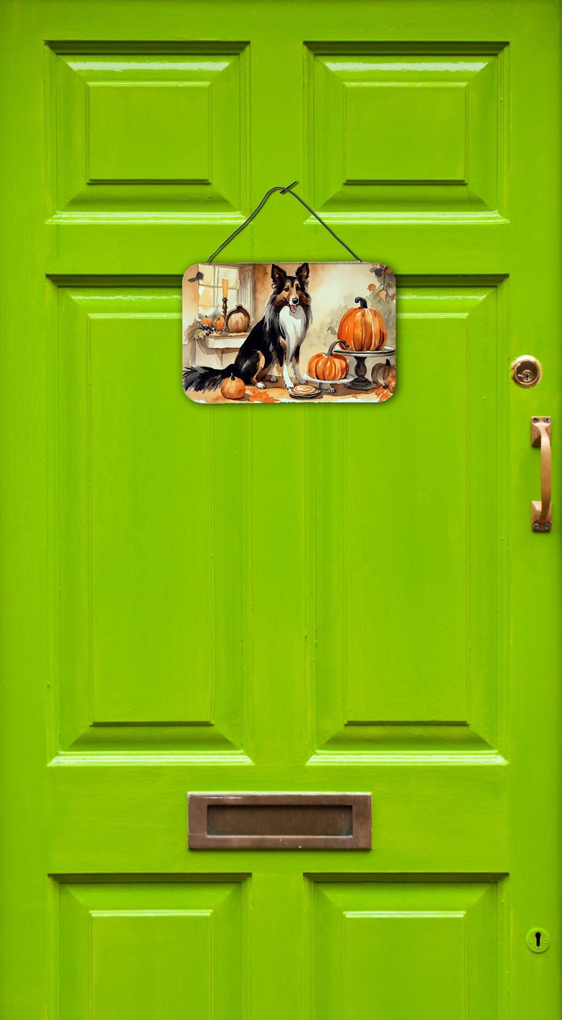 NEW Collie Fall Kitchen Pumpkins Wall or Door Hanging Prints Aluminum Metal Sign Kitchen Wall Bar Bathroom Plaque Home Decor, 8HX12W, Multicolor