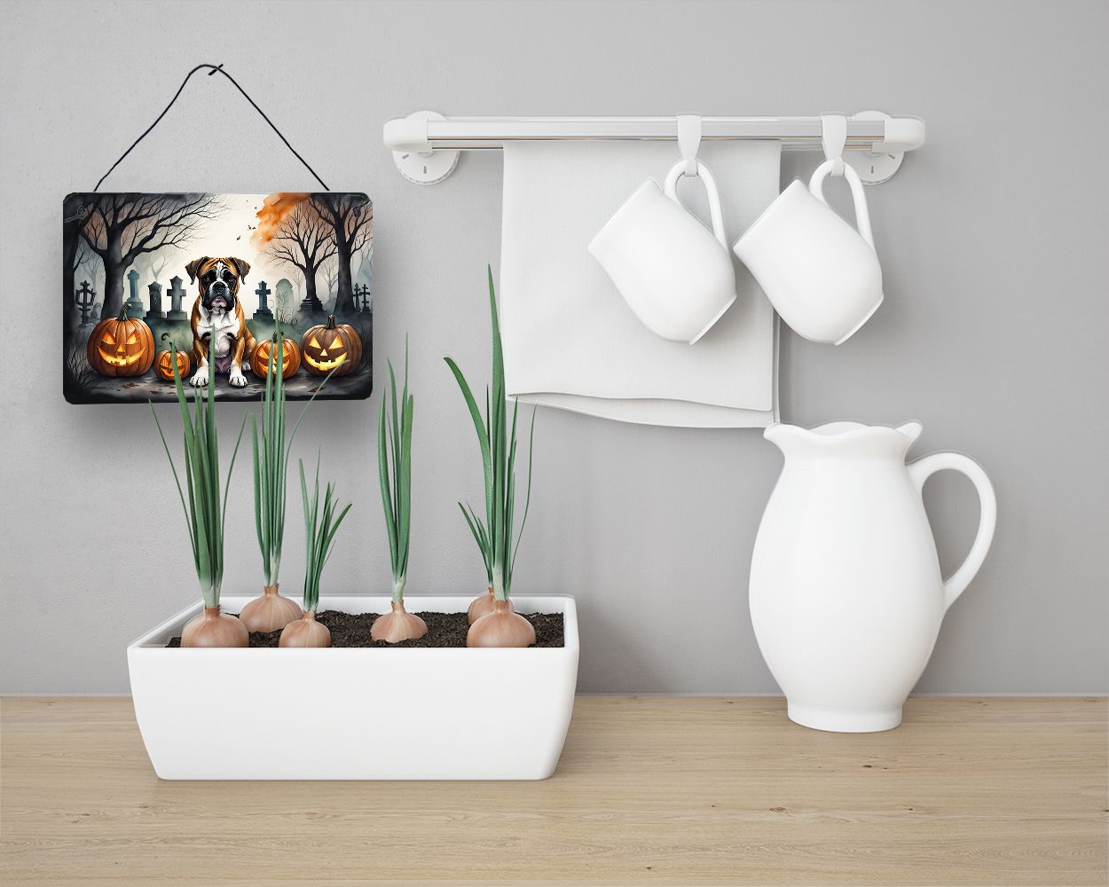 NEW Boxer Spooky Halloween Wall or Door Hanging Prints Aluminum Metal Sign Kitchen Wall Bar Bathroom Plaque Home Decor, 8HX12W, Multicolor