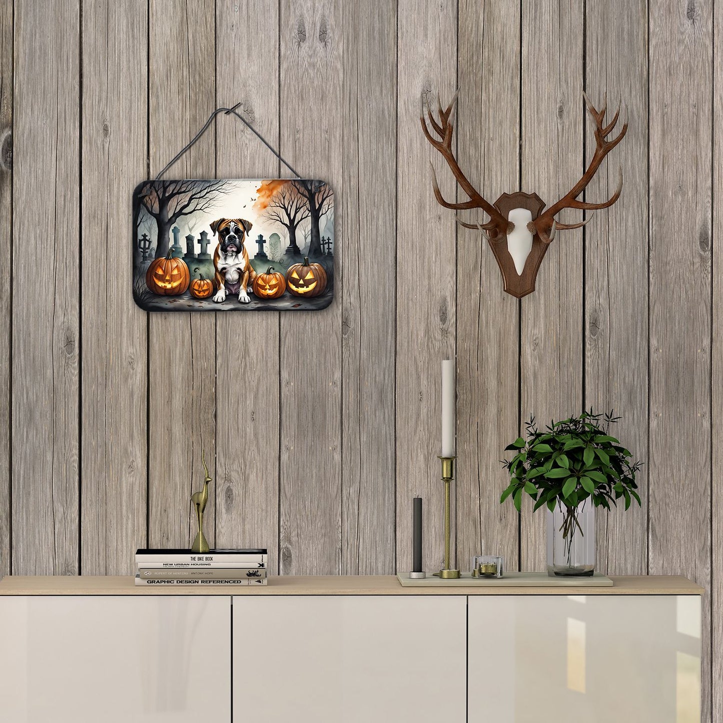 NEW Boxer Spooky Halloween Wall or Door Hanging Prints Aluminum Metal Sign Kitchen Wall Bar Bathroom Plaque Home Decor, 8HX12W, Multicolor