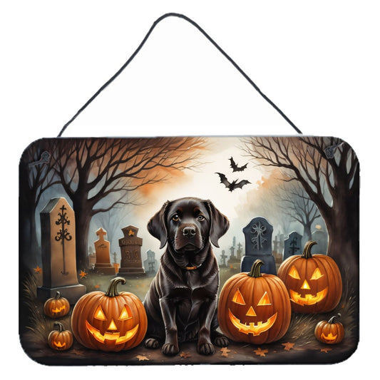 NEW Chocolate Labrador Retriever Spooky Halloween Wall or Door Hanging Prints Aluminum Metal Sign Kitchen Wall Bar Bathroom Plaque Home Decor, 8HX12W, Multicolor